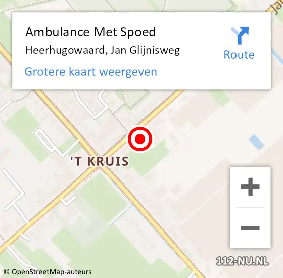 Locatie op kaart van de 112 melding: Ambulance Met Spoed Naar Heerhugowaard, Jan Glijnisweg op 26 september 2023 19:12