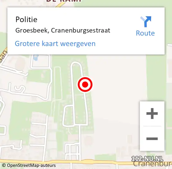 Locatie op kaart van de 112 melding: Politie Groesbeek, Cranenburgsestraat op 26 september 2023 20:48