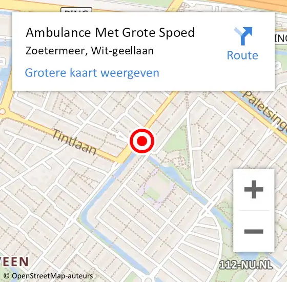 Locatie op kaart van de 112 melding: Ambulance Met Grote Spoed Naar Zoetermeer, Wit-geellaan op 26 september 2023 20:48