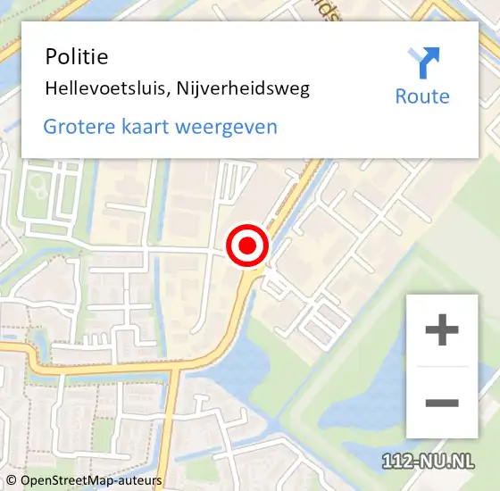 Locatie op kaart van de 112 melding: Politie Hellevoetsluis, Nijverheidsweg op 26 september 2023 22:24