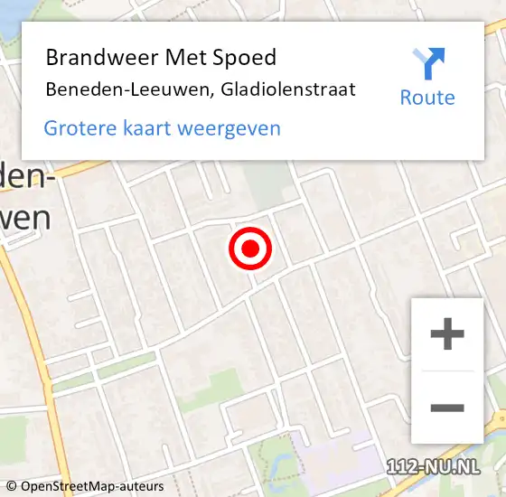 Locatie op kaart van de 112 melding: Brandweer Met Spoed Naar Beneden-Leeuwen, Gladiolenstraat op 26 september 2023 22:55