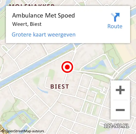 Locatie op kaart van de 112 melding: Ambulance Met Spoed Naar Weert, Biest op 27 september 2023 01:18