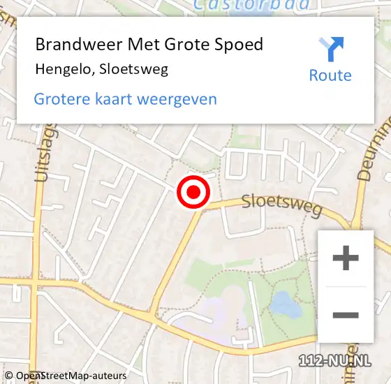 Locatie op kaart van de 112 melding: Brandweer Met Grote Spoed Naar Hengelo, Sloetsweg op 27 september 2023 03:34