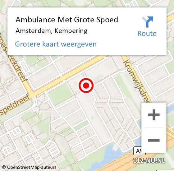 Locatie op kaart van de 112 melding: Ambulance Met Grote Spoed Naar Amsterdam, Kempering op 27 september 2023 03:43