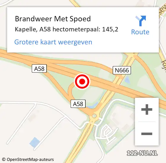 Locatie op kaart van de 112 melding: Brandweer Met Spoed Naar Kapelle, A58 hectometerpaal: 145,2 op 27 september 2023 08:01