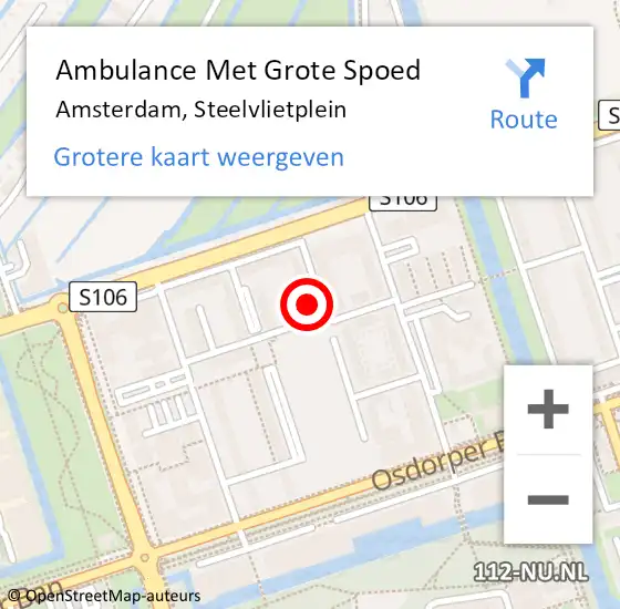 Locatie op kaart van de 112 melding: Ambulance Met Grote Spoed Naar Amsterdam, Steelvlietplein op 27 september 2023 08:45
