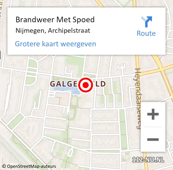 Locatie op kaart van de 112 melding: Brandweer Met Spoed Naar Nijmegen, Archipelstraat op 27 september 2023 10:11
