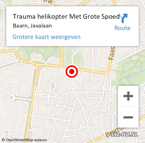 Locatie op kaart van de 112 melding: Trauma helikopter Met Grote Spoed Naar Baarn, Javalaan op 27 september 2023 10:38