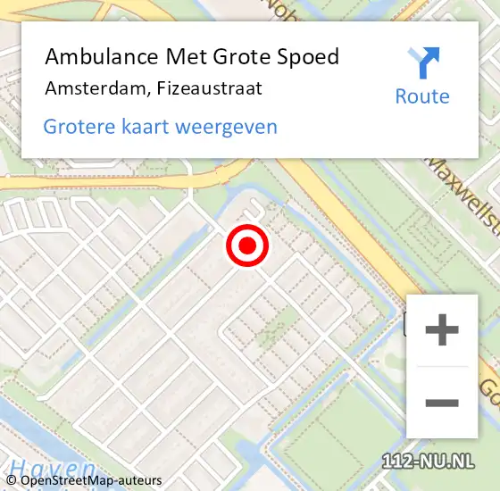 Locatie op kaart van de 112 melding: Ambulance Met Grote Spoed Naar Amsterdam, Fizeaustraat op 27 september 2023 10:44