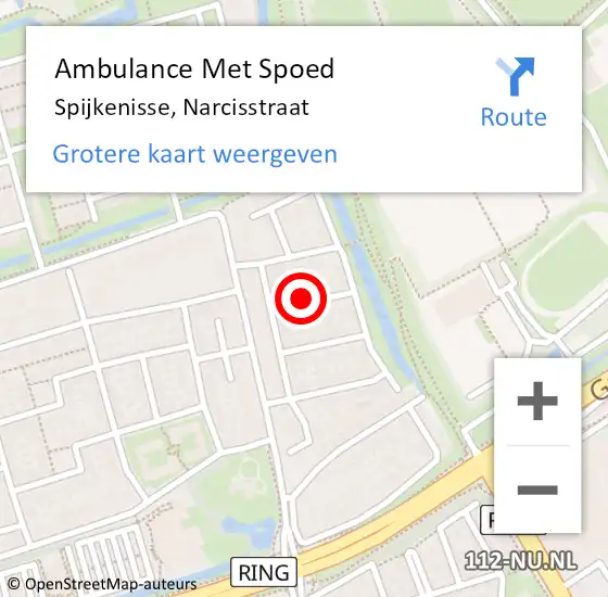 Locatie op kaart van de 112 melding: Ambulance Met Spoed Naar Spijkenisse, Narcisstraat op 27 september 2023 11:33