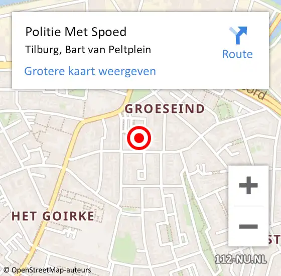 Locatie op kaart van de 112 melding: Politie Met Spoed Naar Tilburg, Bart van Peltplein op 27 september 2023 11:42