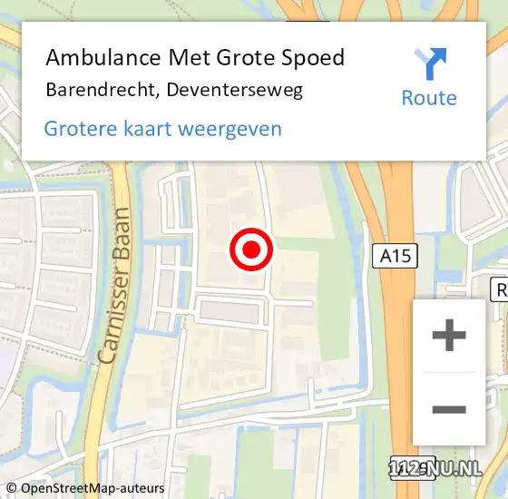 Locatie op kaart van de 112 melding: Ambulance Met Grote Spoed Naar Barendrecht, Deventerseweg op 27 september 2023 12:09