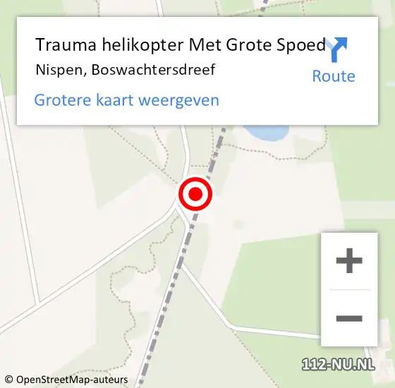 Locatie op kaart van de 112 melding: Trauma helikopter Met Grote Spoed Naar Nispen, Boswachtersdreef op 27 september 2023 14:54