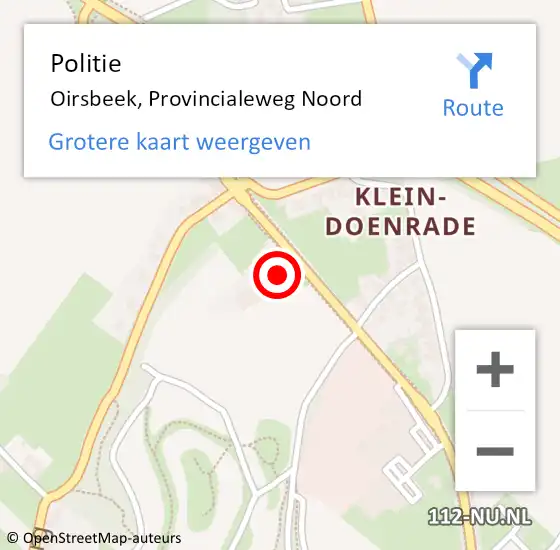 Locatie op kaart van de 112 melding: Politie Oirsbeek, Provincialeweg Noord op 27 september 2023 15:22