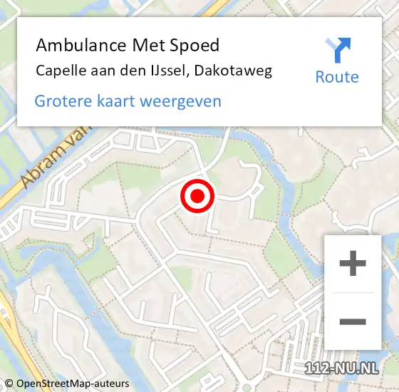Locatie op kaart van de 112 melding: Ambulance Met Spoed Naar Capelle aan den IJssel, Dakotaweg op 27 september 2023 16:00