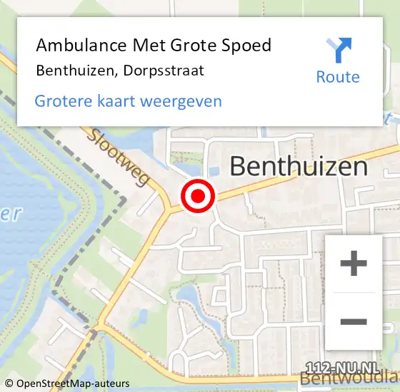 Locatie op kaart van de 112 melding: Ambulance Met Grote Spoed Naar Benthuizen, Dorpsstraat op 27 september 2023 16:27