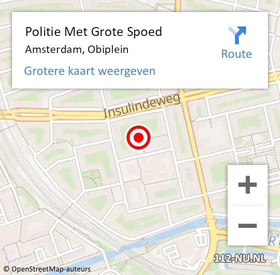 Locatie op kaart van de 112 melding: Politie Met Grote Spoed Naar Amsterdam, Obiplein op 27 september 2023 16:49