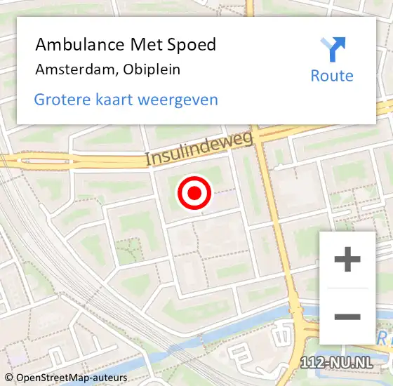 Locatie op kaart van de 112 melding: Ambulance Met Spoed Naar Amsterdam, Obiplein op 27 september 2023 16:55
