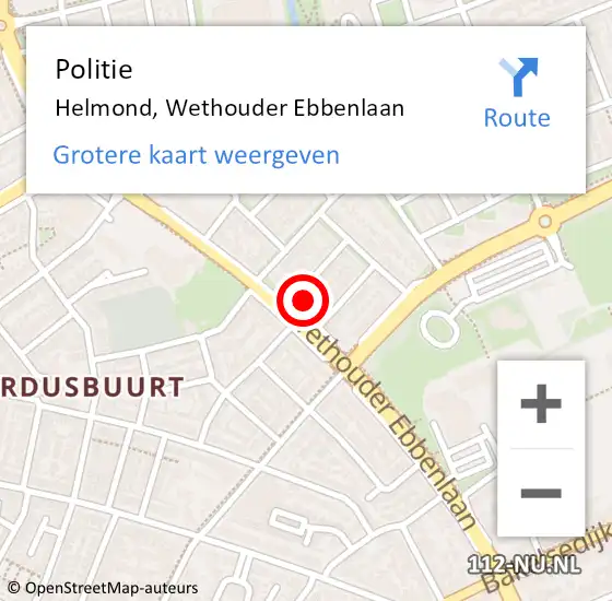 Locatie op kaart van de 112 melding: Politie Helmond, Wethouder Ebbenlaan op 27 september 2023 17:06