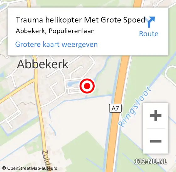 Locatie op kaart van de 112 melding: Trauma helikopter Met Grote Spoed Naar Abbekerk, Populierenlaan op 27 september 2023 19:27