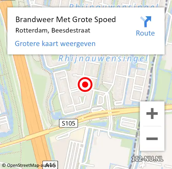Locatie op kaart van de 112 melding: Brandweer Met Grote Spoed Naar Rotterdam, Beesdestraat op 28 september 2023 02:06
