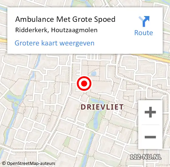 Locatie op kaart van de 112 melding: Ambulance Met Grote Spoed Naar Ridderkerk, Houtzaagmolen op 28 september 2023 04:04