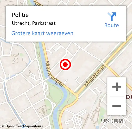 Locatie op kaart van de 112 melding: Politie Utrecht, Parkstraat op 28 september 2023 08:54