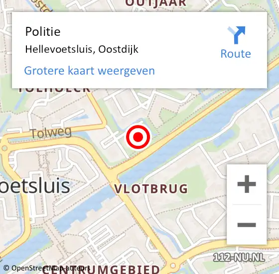 Locatie op kaart van de 112 melding: Politie Hellevoetsluis, Oostdijk op 28 september 2023 09:39