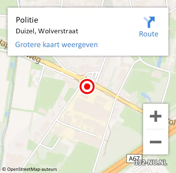Locatie op kaart van de 112 melding: Politie Duizel, Wolverstraat op 28 september 2023 09:43