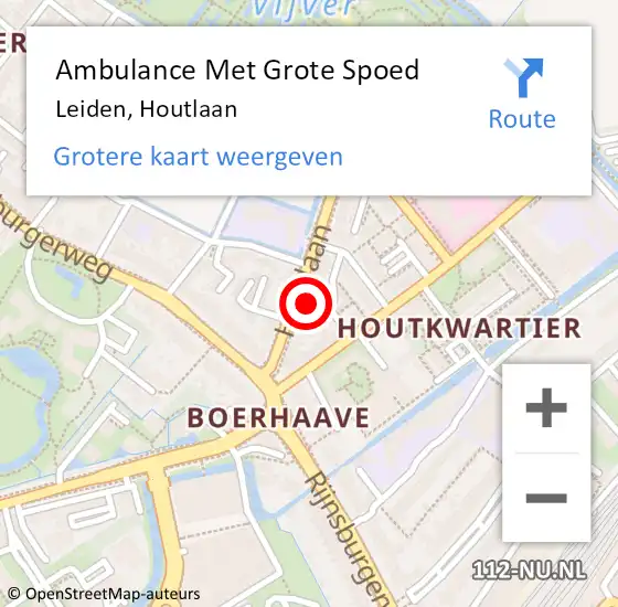 Locatie op kaart van de 112 melding: Ambulance Met Grote Spoed Naar Leiden, Houtlaan op 28 september 2023 12:14