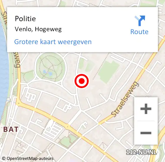 Locatie op kaart van de 112 melding: Politie Venlo, Hogeweg op 28 september 2023 13:15
