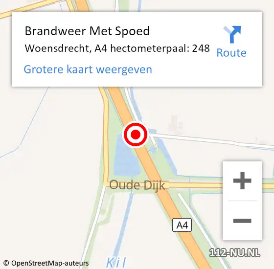 Locatie op kaart van de 112 melding: Brandweer Met Spoed Naar Woensdrecht, A4 hectometerpaal: 248 op 28 september 2023 13:15