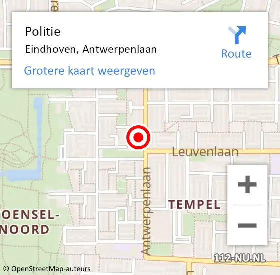 Locatie op kaart van de 112 melding: Politie Eindhoven, Antwerpenlaan op 28 september 2023 13:46
