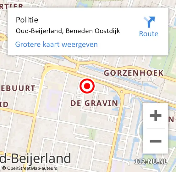Locatie op kaart van de 112 melding: Politie Oud-Beijerland, Beneden Oostdijk op 28 september 2023 14:19