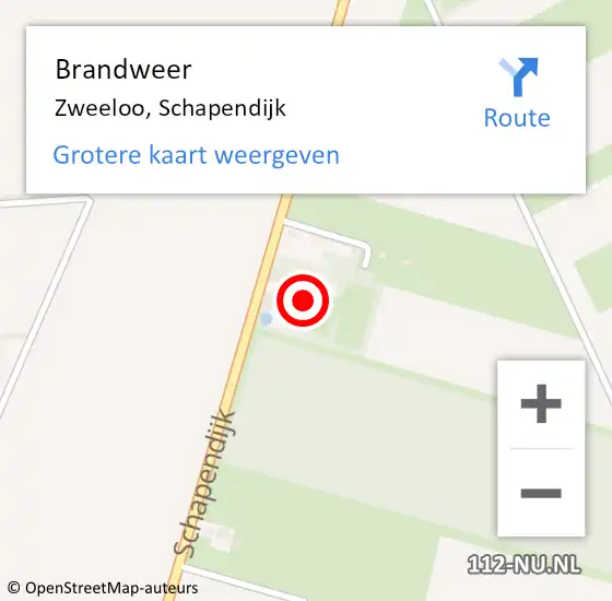 Locatie op kaart van de 112 melding: Brandweer Zweeloo, Schapendijk op 28 september 2023 15:50