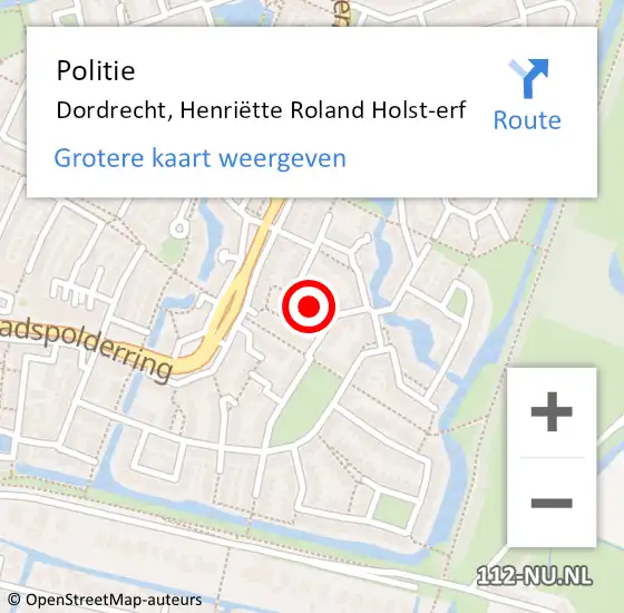 Locatie op kaart van de 112 melding: Politie Dordrecht, Henriëtte Roland Holst-erf op 28 september 2023 17:06