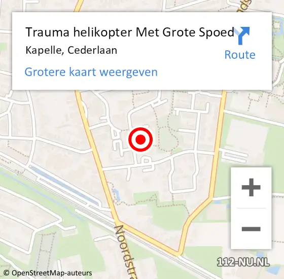 Locatie op kaart van de 112 melding: Trauma helikopter Met Grote Spoed Naar Kapelle, Cederlaan op 28 september 2023 18:16
