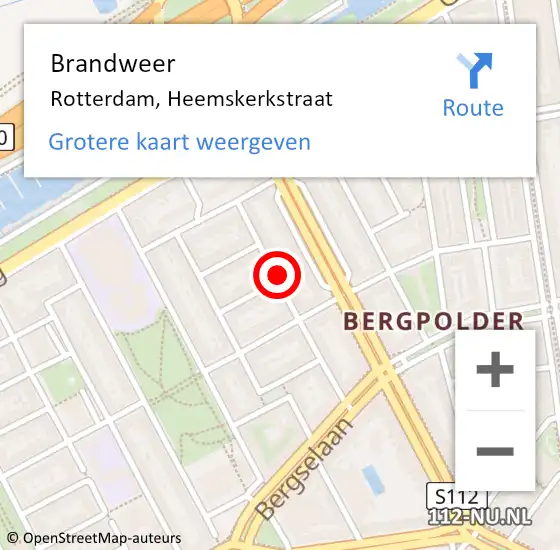 Locatie op kaart van de 112 melding: Brandweer Rotterdam, Heemskerkstraat op 28 september 2023 19:22