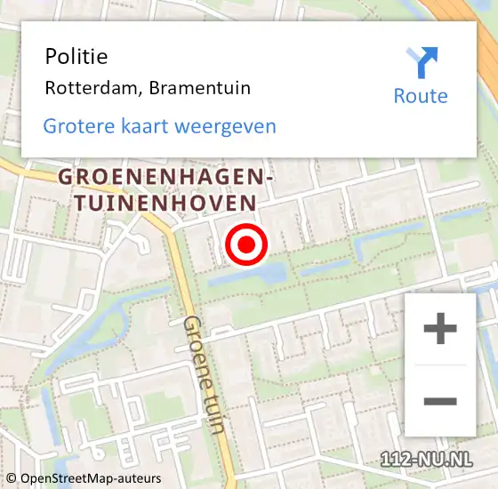 Locatie op kaart van de 112 melding: Politie Rotterdam, Bramentuin op 28 september 2023 19:32