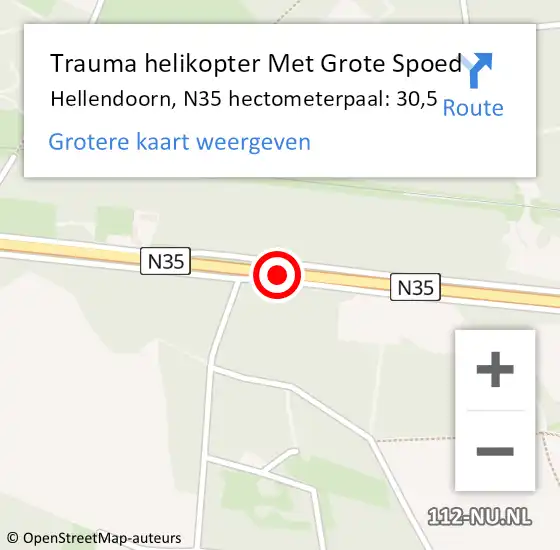 Locatie op kaart van de 112 melding: Trauma helikopter Met Grote Spoed Naar Hellendoorn, N35 hectometerpaal: 30,5 op 28 september 2023 21:08