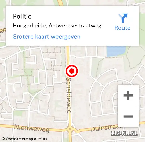 Locatie op kaart van de 112 melding: Politie Hoogerheide, Antwerpsestraatweg op 28 september 2023 21:49