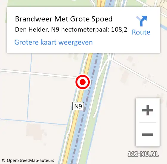 Locatie op kaart van de 112 melding: Brandweer Met Grote Spoed Naar Den Helder, N9 hectometerpaal: 108,2 op 29 september 2023 05:40