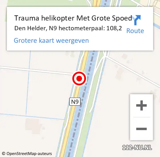 Locatie op kaart van de 112 melding: Trauma helikopter Met Grote Spoed Naar Den Helder, N9 hectometerpaal: 108,2 op 29 september 2023 05:42