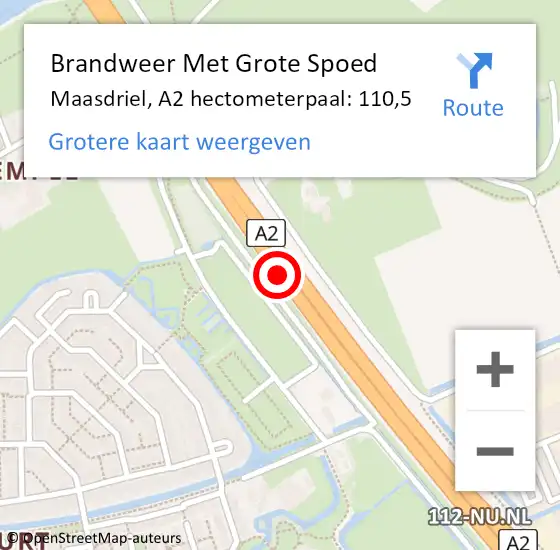 Locatie op kaart van de 112 melding: Brandweer Met Grote Spoed Naar Maasdriel, A2 hectometerpaal: 110,5 op 29 september 2023 07:55