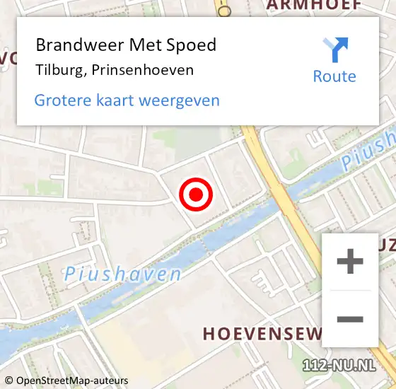 Locatie op kaart van de 112 melding: Brandweer Met Spoed Naar Tilburg, Prinsenhoeven op 29 september 2023 09:01