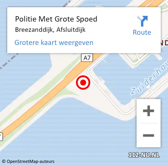 Locatie op kaart van de 112 melding: Politie Met Grote Spoed Naar Breezanddijk, Afsluitdijk op 29 september 2023 09:45