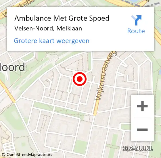 Locatie op kaart van de 112 melding: Ambulance Met Grote Spoed Naar Velsen-Noord, Melklaan op 29 september 2023 09:54
