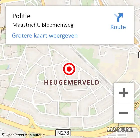 Locatie op kaart van de 112 melding: Politie Maastricht, Bloemenweg op 29 september 2023 12:45