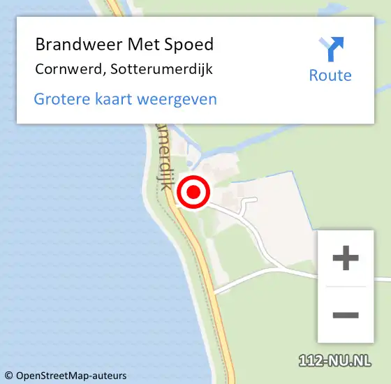 Locatie op kaart van de 112 melding: Brandweer Met Spoed Naar Cornwerd, Sotterumerdijk op 29 september 2023 13:55