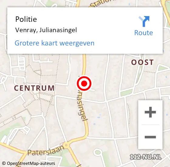Locatie op kaart van de 112 melding: Politie Venray, Julianasingel op 29 september 2023 14:20